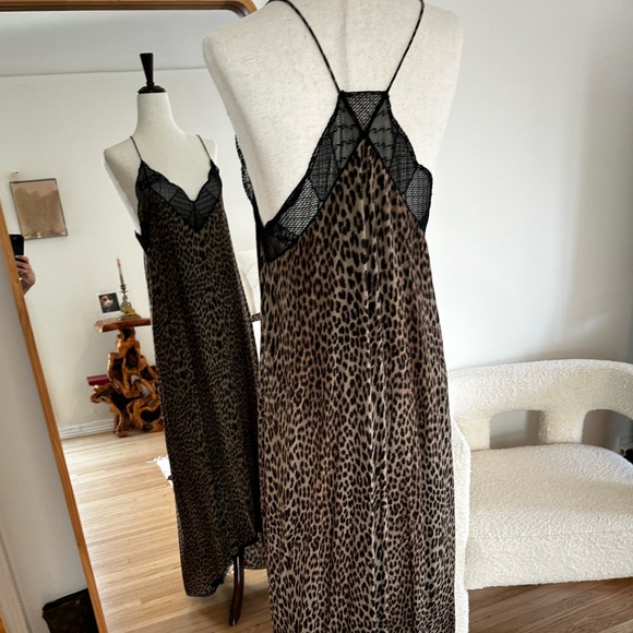 Zadig & Voltaire Black and Tan Leopard Spaghetti Strap Maxi Dress with lace - Picture 8 of 8